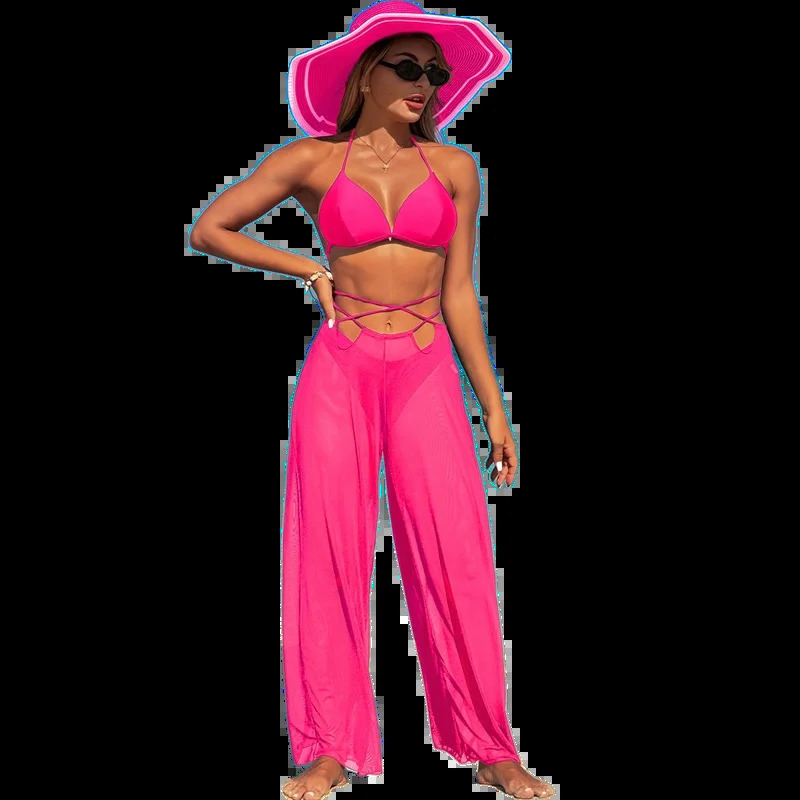 ner sexy bikini set 3piece thread womens swimsuit loose pants split adult leopard print 250409
