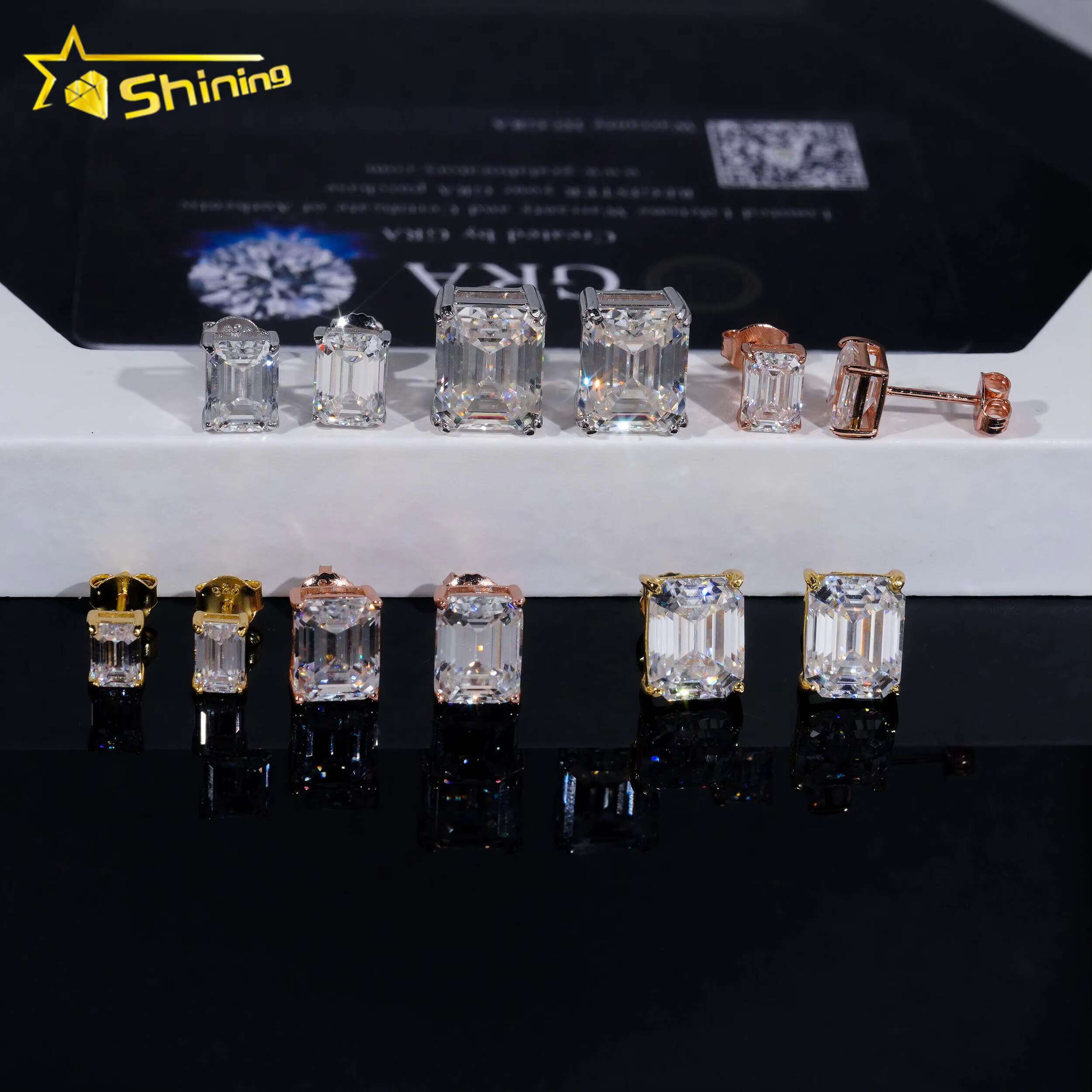 Hot Selling D VVS1 Emerald Moissanite Diamond Earrings 925 Sterling Silver Men Women Fashionable Stud Earrings