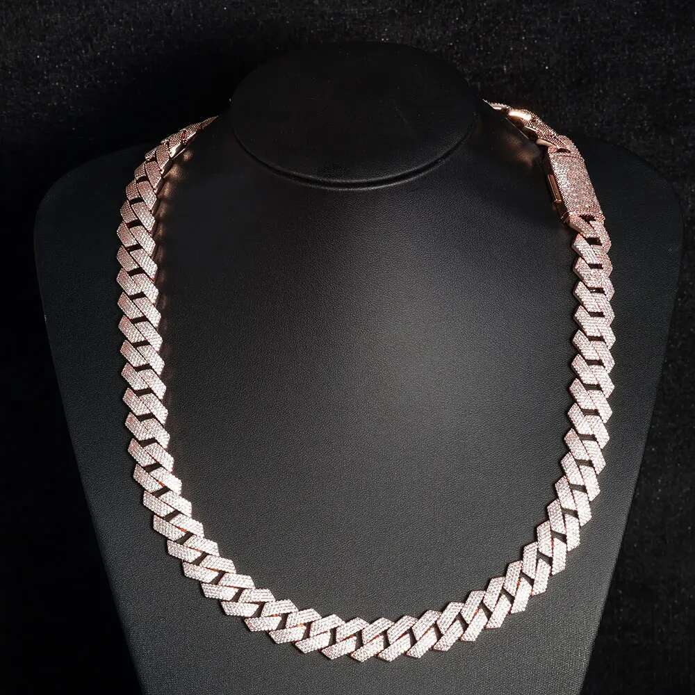 Hip Hop Jewelry 15mm Rose Gold Plated Cuban Link Chain Luxury Women Man Bling Full Iced Diamond Cuban Necklace Christmas Gift
