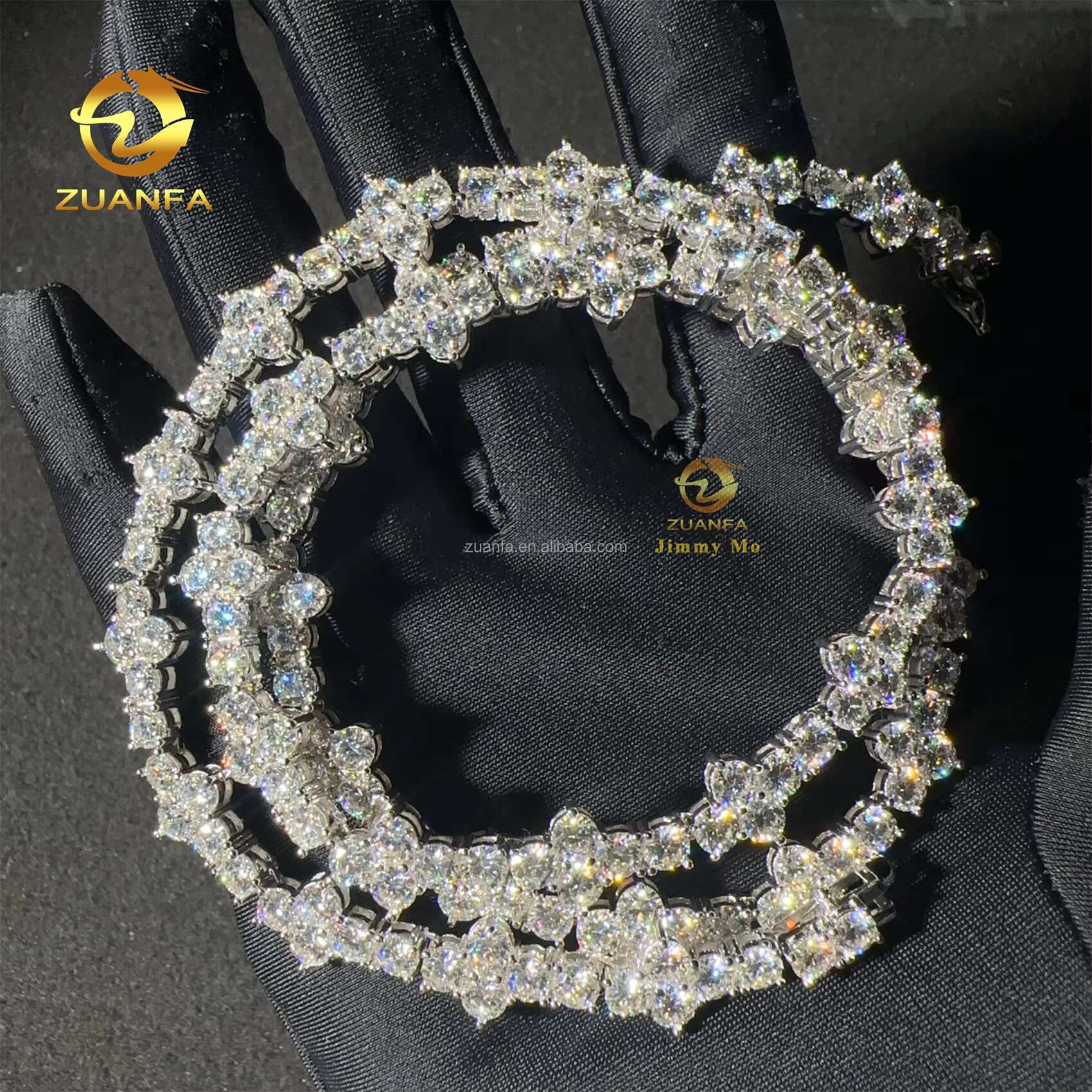 Stock Cross Shape 3mm 4mm Solid Silver Real Gold Plated Hip Hop Jewelry D VVS Moissanite Diamond Cross Cluster Tennis Chain