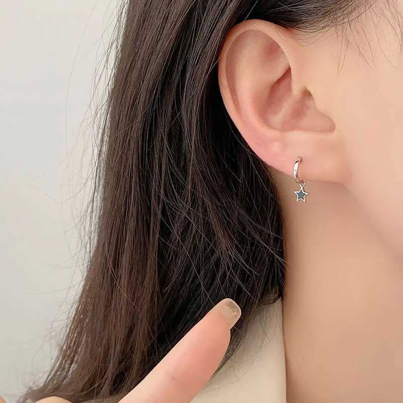 Retro Classic Black Enamel Star Drop Dangle Earrings for Women Cute Five-pointed Star Stainless Steel Hoop Earrings Jewelry Gift Z250408