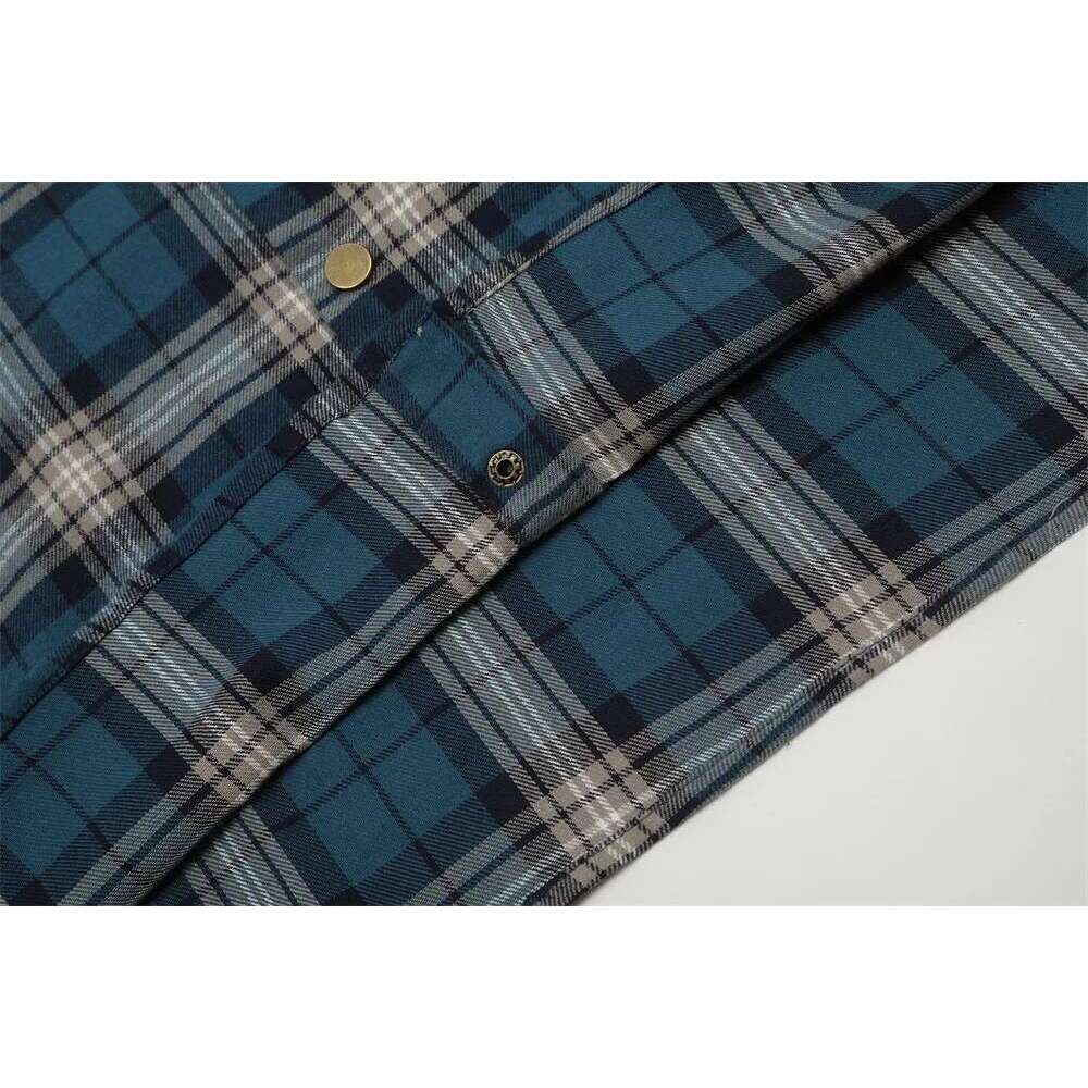 Plaid Patchwork Mens High Street Autumn Loose Lapel Spliced Single Breasted Long Sleeve Shirts Men
