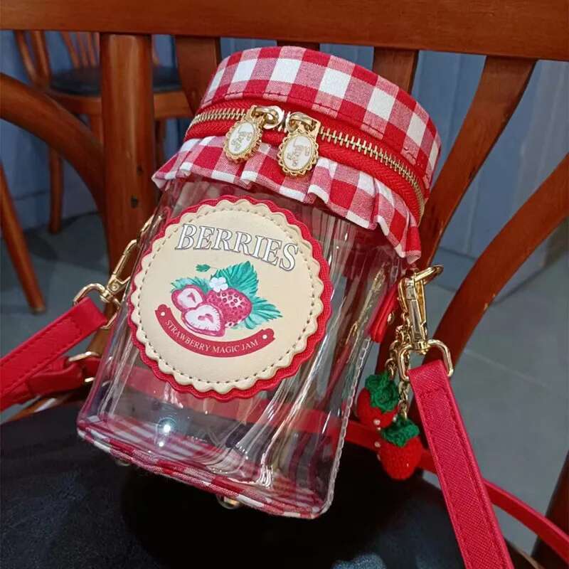 New Fashion Red Strawberry Plaid Candy Jar Modeg Student Lady Personality Creative Novelty Crossbody Bag Female Clutch