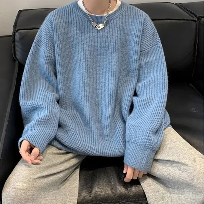 2025 Autumn Crew Neck Solid Color Pullover Sweaters For Men Casual Y2K Knitted Sweater High Street Fashion Jumpers Hombre 250409