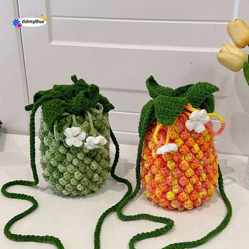 Korean Women's Designer Crochet Cross Shoulder Bag Soft Cotton Fabric Woven Aesthetic Fashion Casual Small Handbags ddmythur