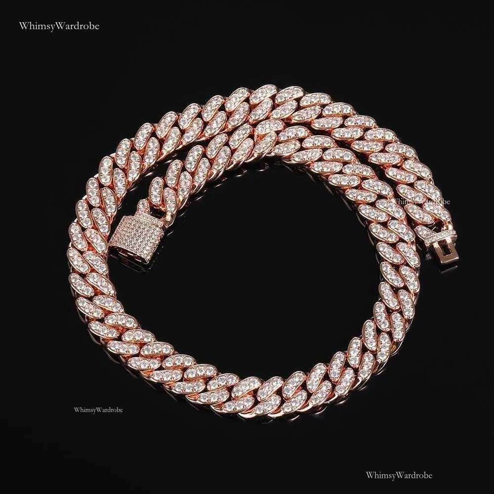 Sier & Gold Plated Miami Style Necklace with 10mm CZ Stones - Unisex Cuban k Chain