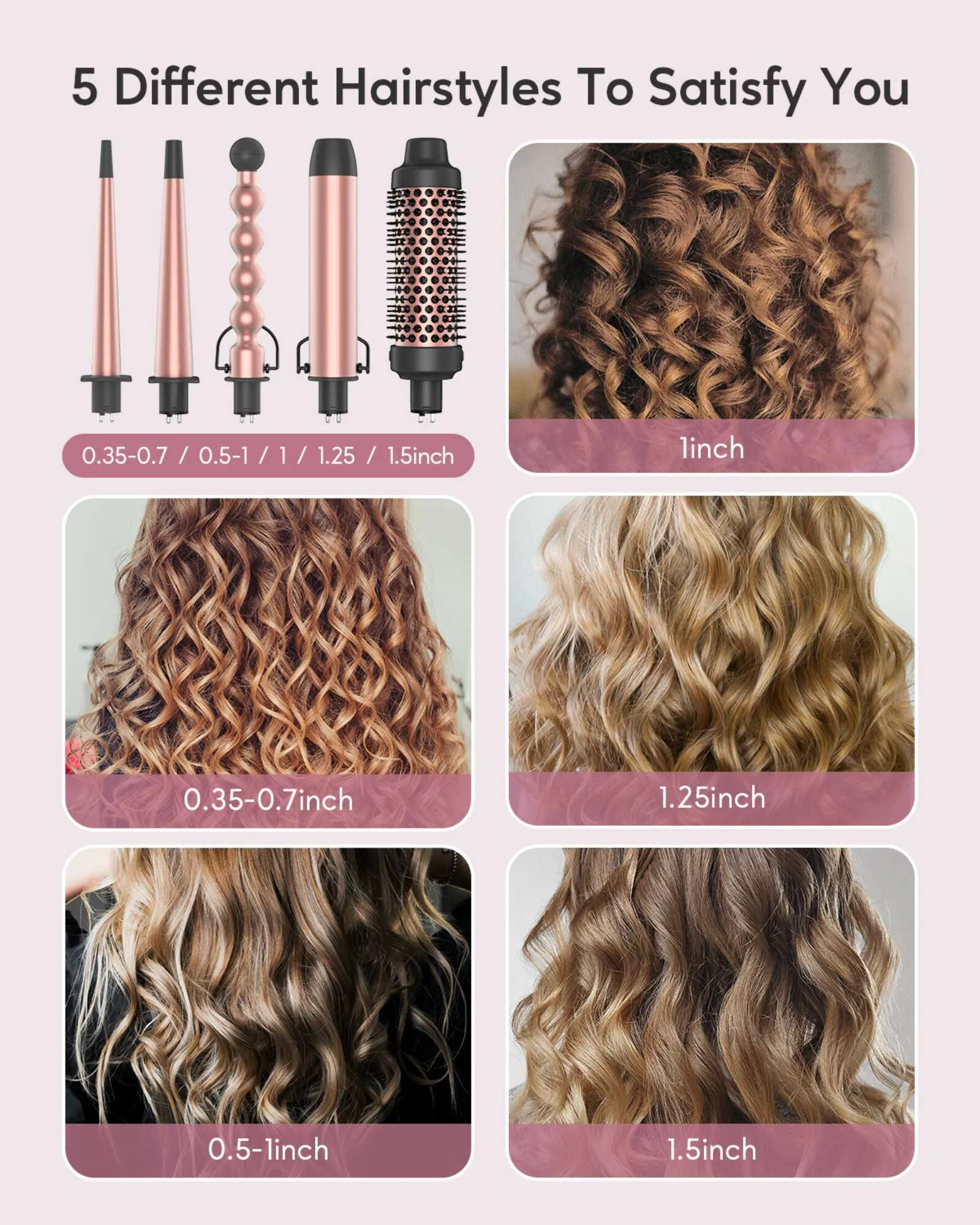 KIPOZI Hair Curg Wands 5 In 1 Curler Set 9-32Mm With Ceramic Coating Barrels Tongs Instant Heating Up