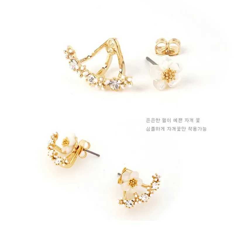 Womens Flower Earrings Zircon Ear Jacket Korean Style Copper Ear Studs Earrings Orecchini Jewelry Pendientes Aretes De Mujer Z250408