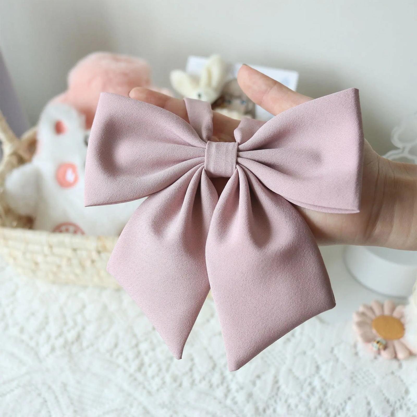 Cute Pink Bow Tie Soft Giant Feather Root Soft Girl Bow Female Umbrella Packaging Material 250407