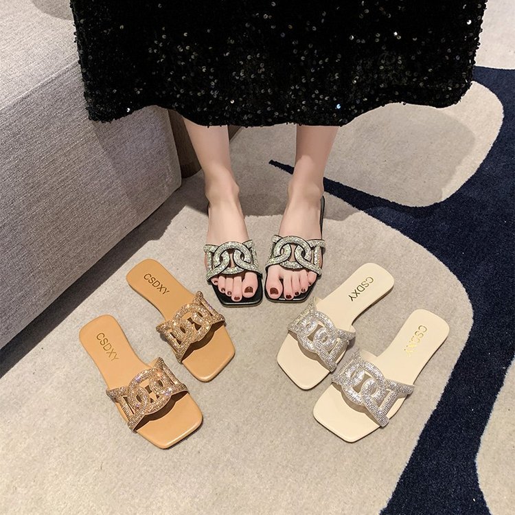 Women's 2025 Summer plus-size flip-flops Flat flat Fairy shoes Advanced exquisite trend all-in-one beach shoes