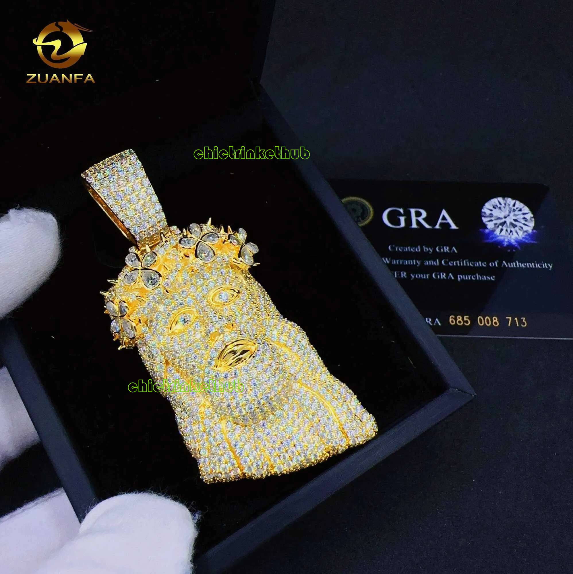 Fashion Vvs Moissanite Gold Plated Sterg Sier Jesus Head Pendant for Hip Hop Jewelry 10.20.15 necklace