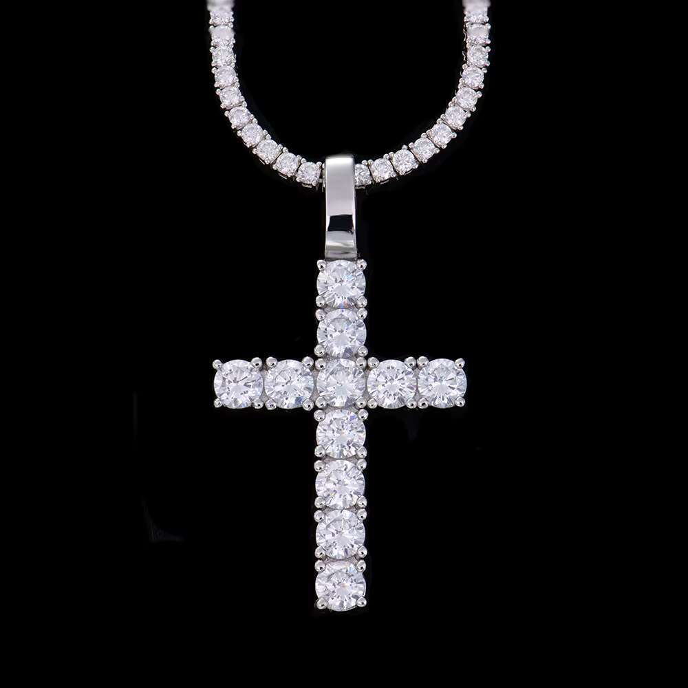 Moissanite Cross Pendant Necklace White Gold Plated Iced Out 925 Sterling Silver Pass Diamond Test Christian Hip Hop Wholesale