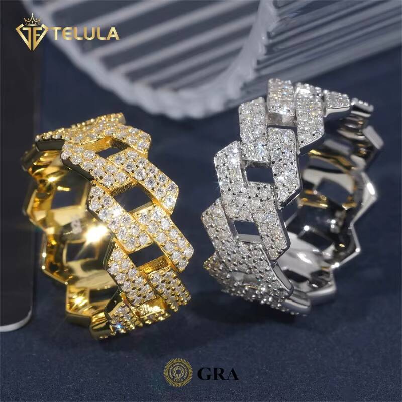 Cuban Moissanite Ring S925 Silver Gold Plated GRA Certified Moissanite Pass Diamond Test Hip Men Moissanite Ring