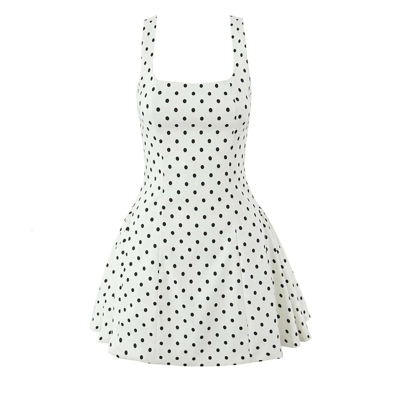 Dongdumaoyi Dot Skinny Strap Dresses Summer Women S Dress New Square Neck Sleeveless Fashion High Waist Mini Woman