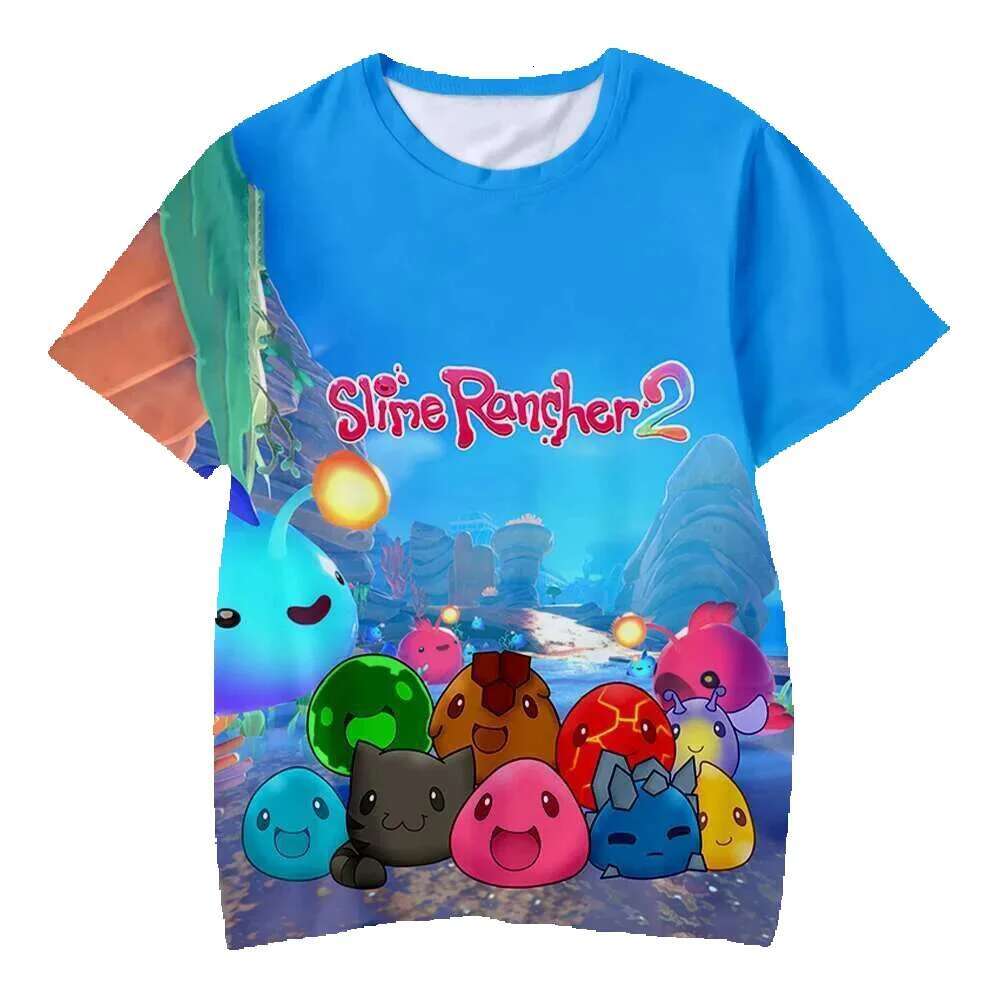 Men's and women's short sleeved T-shirts, casual fashion, 3D cartoon print, Slime Rancher
