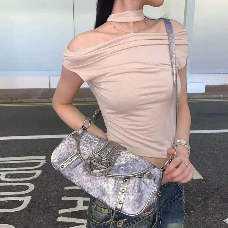 Leopard Printed Y2k Shoulder High Quality Streetwear Crossbody Rivet Decor Punk Underarm Fashion Bags For Women
