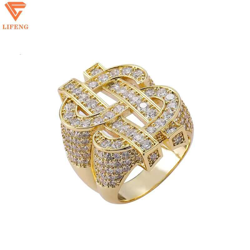 Hot Sale Hip Hop Full VVS Moissanite Ring Rock Hollow Out US Dollar Symbol Diamond Mens Rings Fashion Jewelry