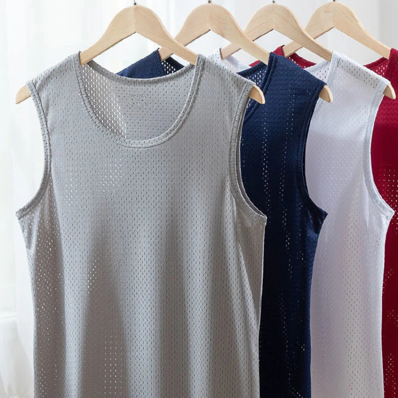 Mens ice silk vest underwear mens transparent shirt fitness net breathable sheet 250409