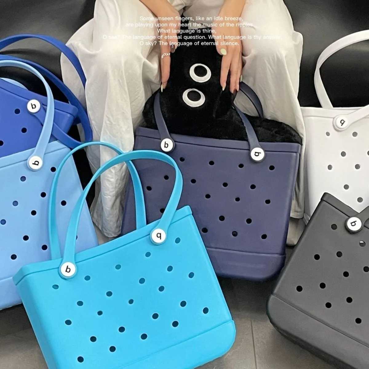 L/XL Beach Croc bag rubber waterproof EVA summer storage basket womens shopping shoulder handbag oversized Sac jelly handbagE3 Y250409