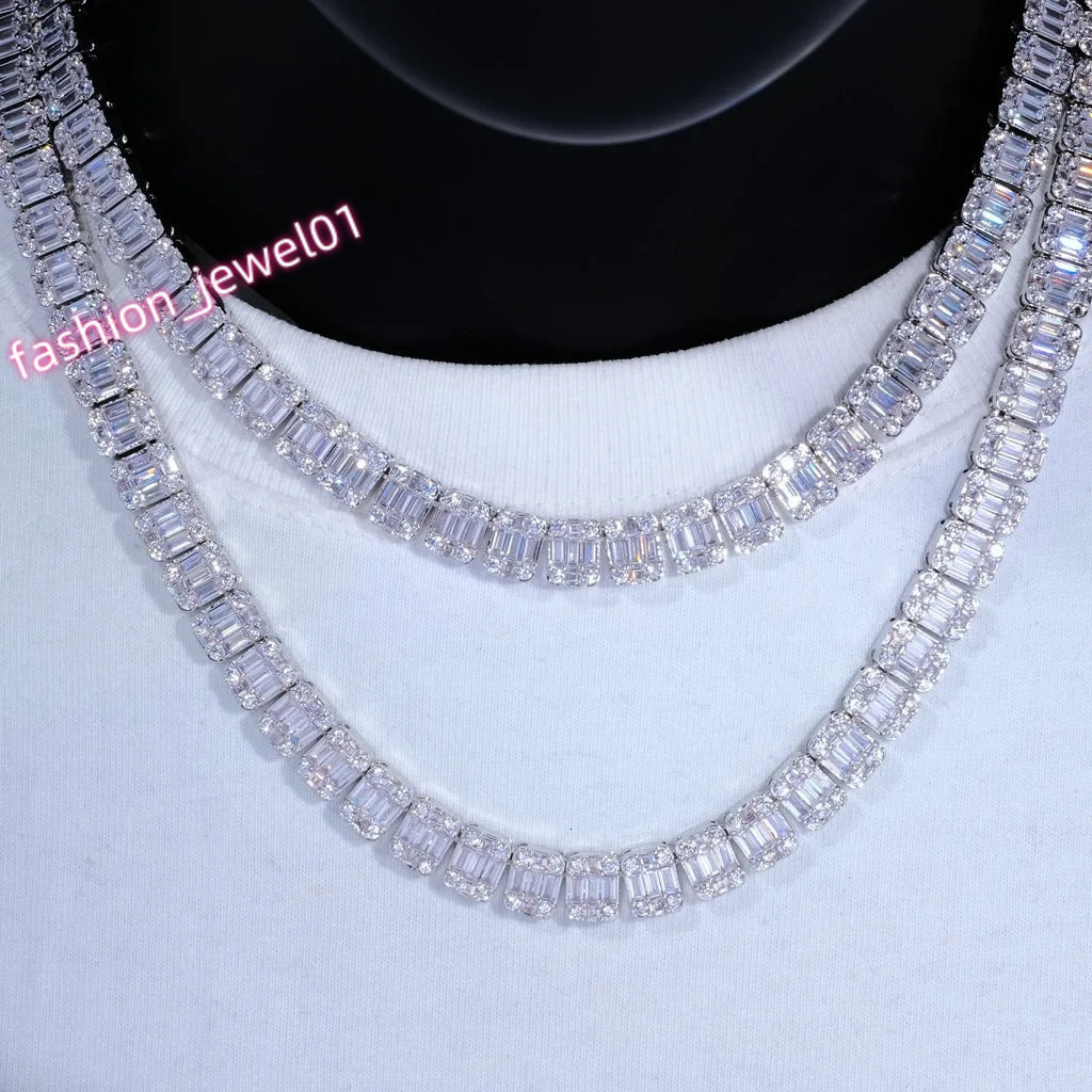 Custom 8mm Iced Square Tennis Chain White Gold Plated Diamond Cluster Tennis Necklace Hip Hop Jewelry