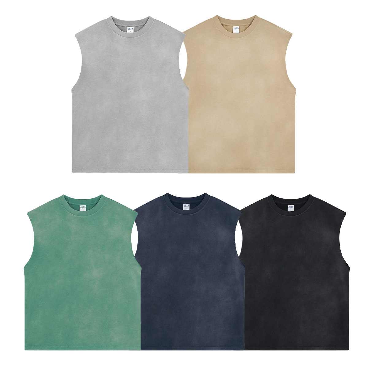 2025 Summer Pure Cotton Spray Dyeing Used T-shirt Men's Sports Shoulder Trendy Brand Loose Sleeveless Tank Top for Men