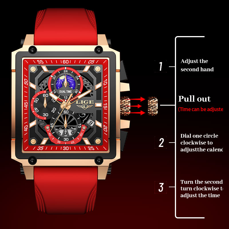 LIGE New Business Watch Quartz Watch Square Dial Fashion Classic Men's Watch Sports Night Light Clock Gift Quarzuhr