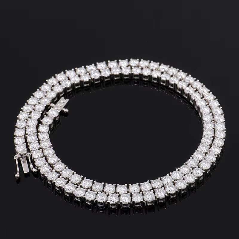 Hot Sale Stock 5mm 6mm Silver Tennis Chain Bracelet Necklace VVS Moissanite Prong Setting Iced Out Hiphop Tennis Chain for Men