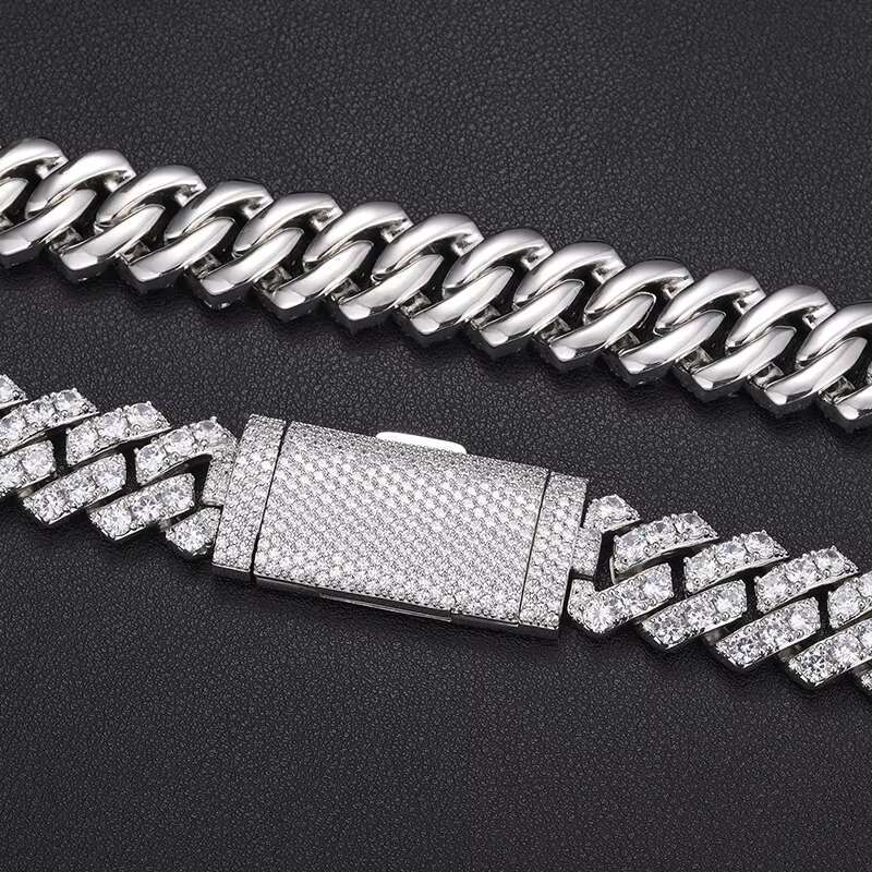 Cubana Hip Hop Jewelry Bling 20mm Sterling Silver 1 Row VVS Moissanite Diamond Iced Out Miami Cuban Link Chain Necklace