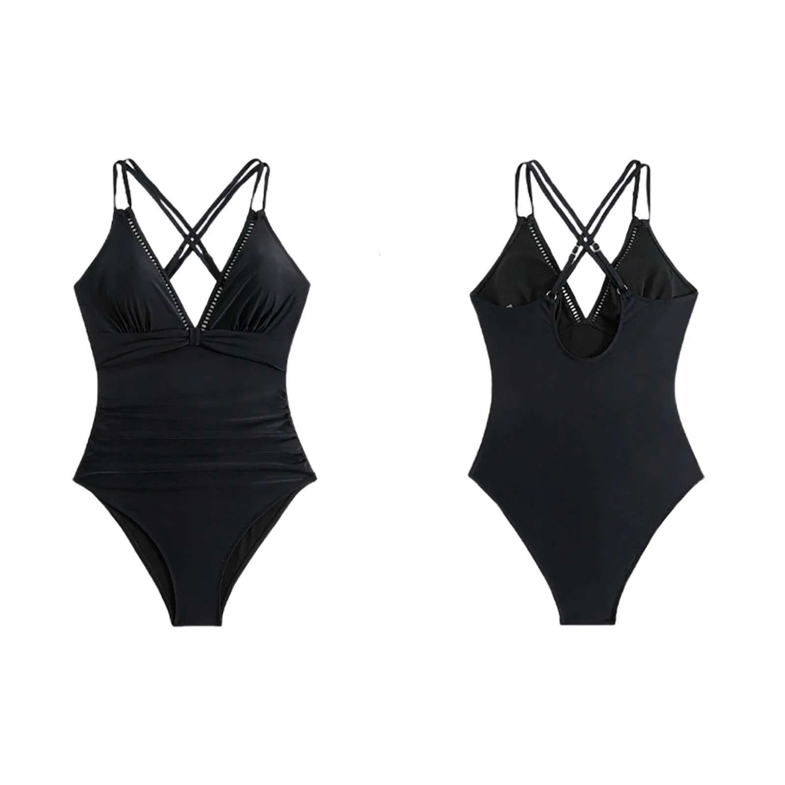 Dongdumaoyi One Piece Swimsuit Female Solid Swimwear Women Criss Cross Back Bathing Suits Summer Beach Wear Bather Monokini Swim