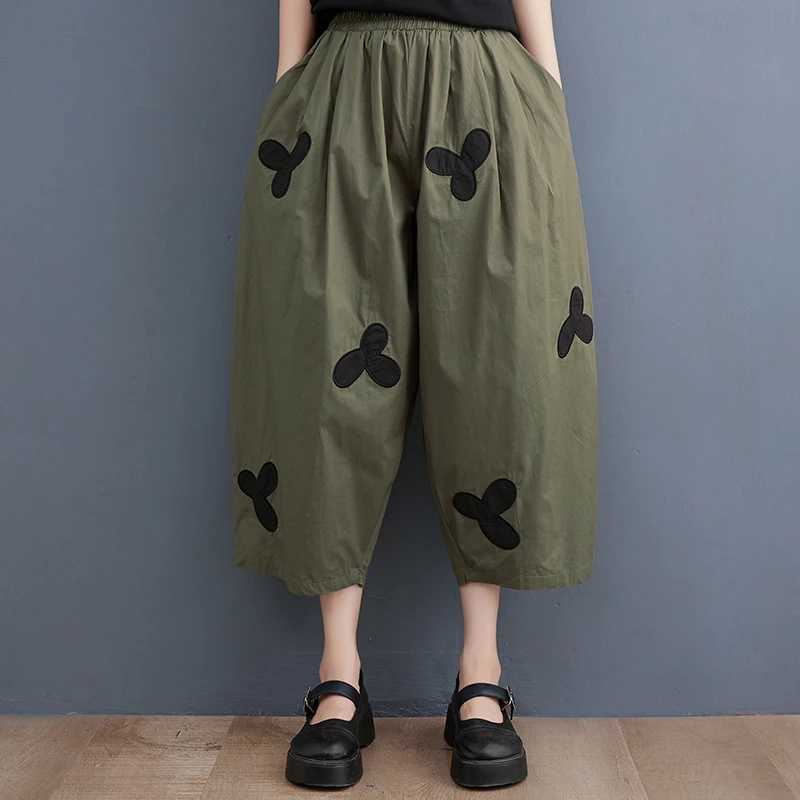 Wxw25 Summer Black Wide Leg Pants Womens Loose Embroidered Retro Harem Mens Elastic Waist Jogger Leg LooseXJ250403