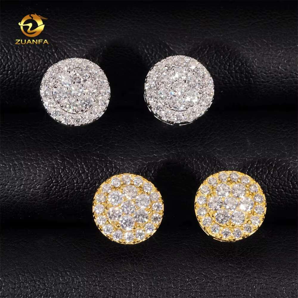 Ready to Ship Fashion Diamond Stud 925 Sterling Silver Hip Hop White Gold Moissanite Earrings