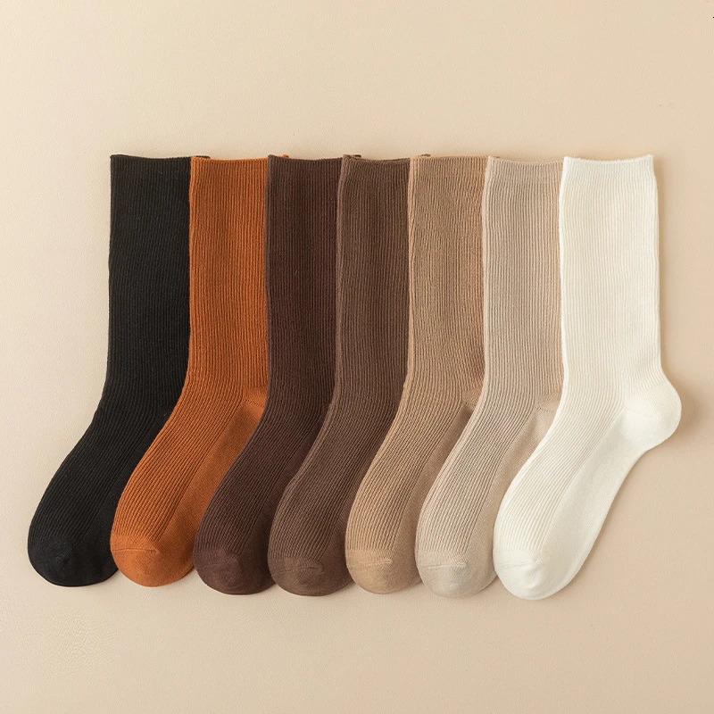 Womens Socks Autumn Casual Simple Solid Color Winter Warm Socks For Women Korean Style Middle Tube Girls Pile Socks 250409