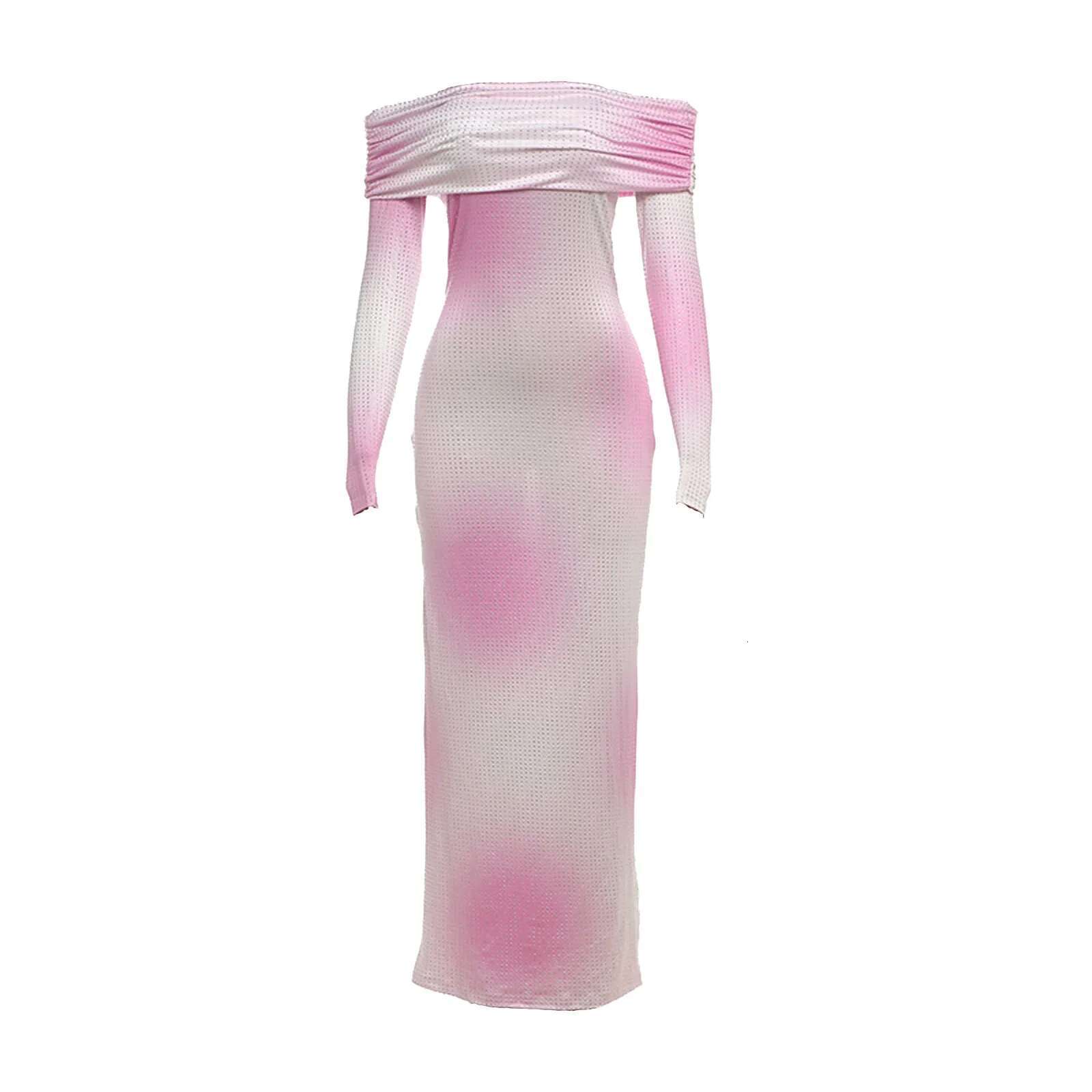 Dongdumaoyi Gradient Dresses Diamonds Slash Neck Women S Long Dress Sexy Night Party Sleeve Evening Bodycon Pencil