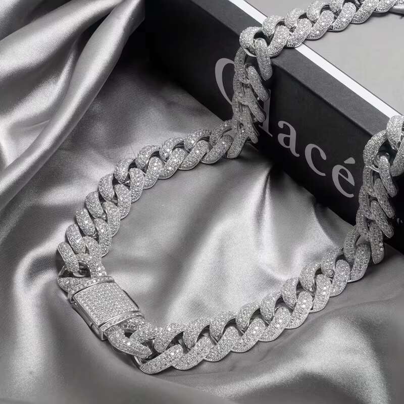 15mm Hip Hop Style Ice Out Silica Cuban Necklace Sier Platinum Plated Men's