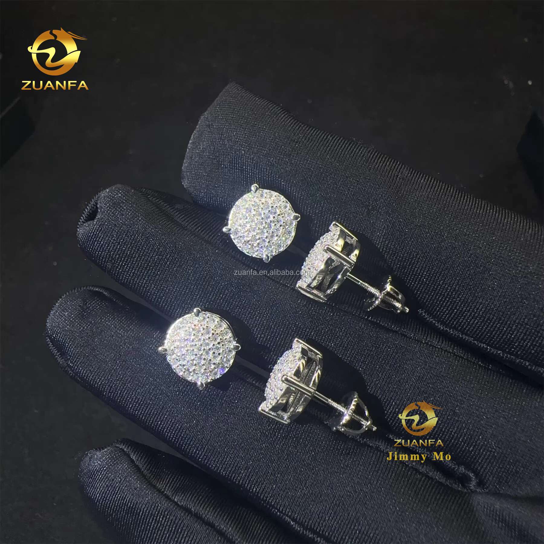 New Arrivals Lowest Price Retail Price Iced Out 925 Sterling Silver VVS1 Moissanite Diamond Hip Hop Stud Earrings Man With GRA