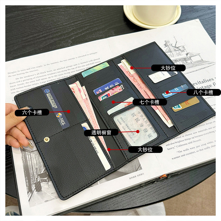 2025 Wallet splicing large three-fold multi-card slot luxury trendy European and American fashion cross-border high-level sense multi-functional leath