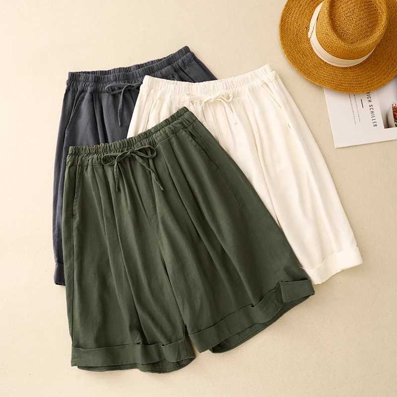 Summer new Artistic Simple Drystring High Waist Pants womens Japanese style fashionable and chic wide leg casual shortsXJ250403