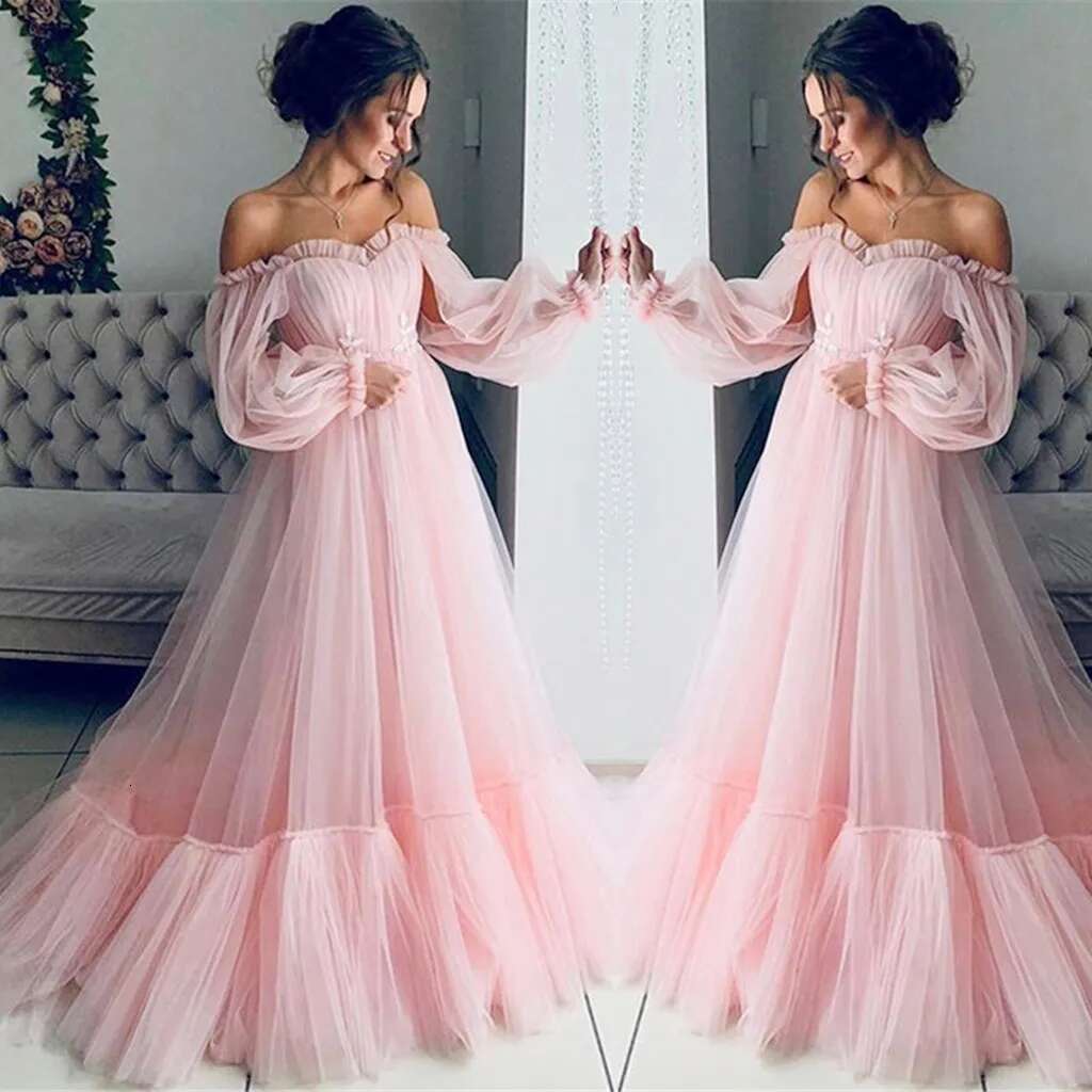 Dongdumaoyi Retro Princess Dress Women Solid Color Long Sleeve Slash Neck Fashion Tulle Full Female Gauze Lantern Prom Robe