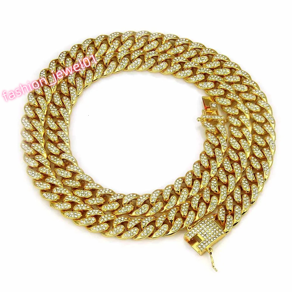 HNSP Luxury All Rhinestone 13MM Cuban Chain For Men Necklace Hip Hop Neck Male Jewelry Accessories