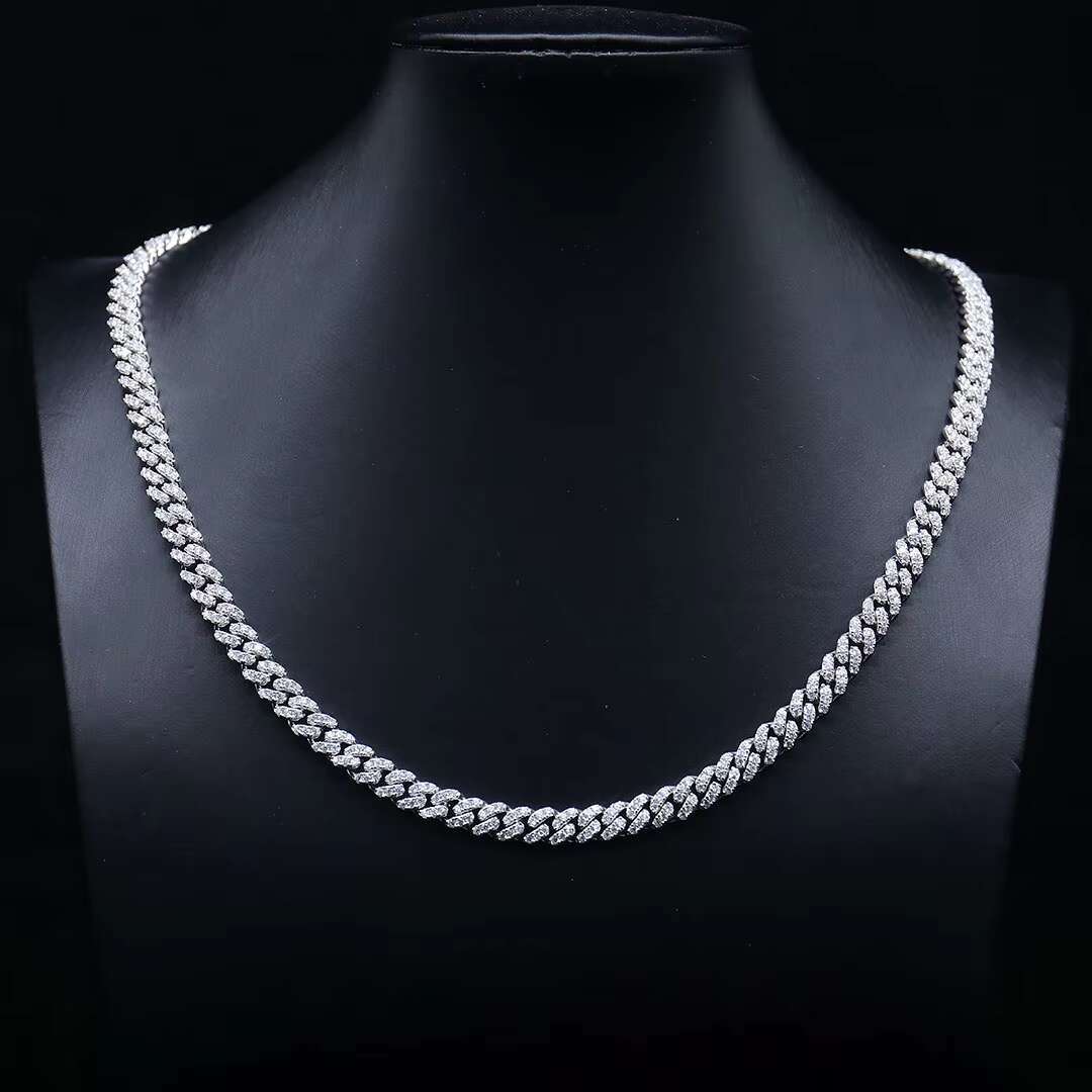 925 Silver Plated white gold Moissanite Cuban Bracelet necklace Wide 8mm Hip Hop Cuban Chains Fine Jewellery ice chain