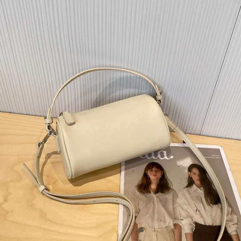 Ladies' Cowhide Shoulder For Women Crossbody Fashionable Simple And Practical Soft Leather Barrel Shaped Phone Bag