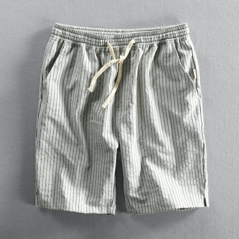Summer mens cotton beach shorts breathable and comfortable striped loose brushed cut Hawaiian youth 250409