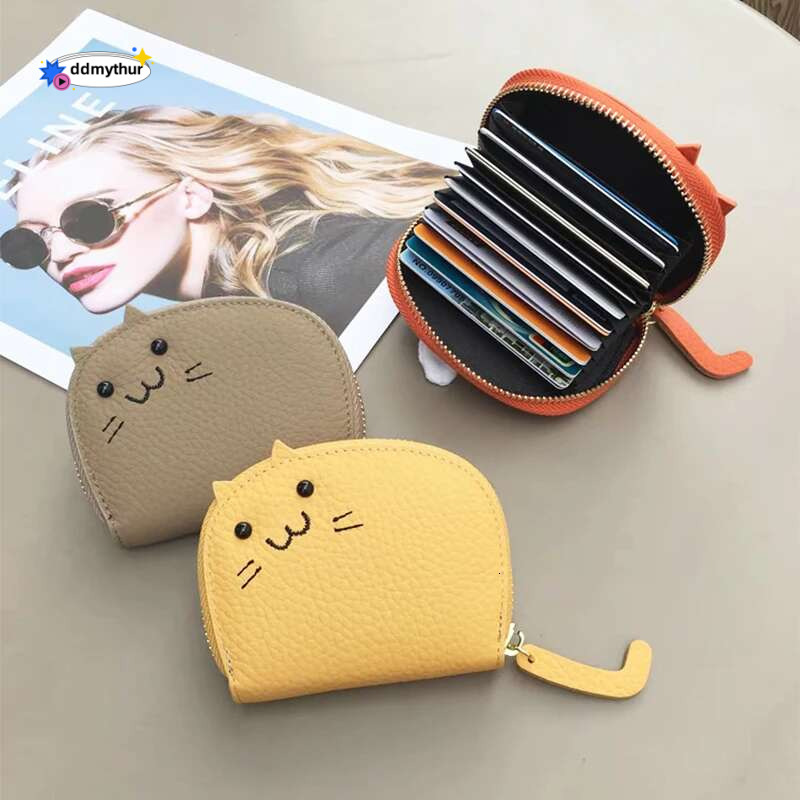 Cute Cat Real Leather Wallet Custom Letters Portable Fashion Korean Style Coin Purse Woman Lovely Casual Card Holder Gift ddmythur