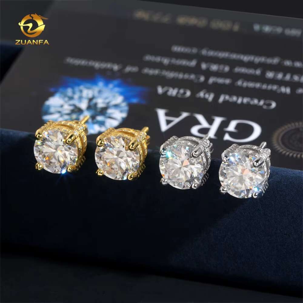 Hip Hop High Quality Iced Out 2ct Diamond Stud 925 Silver VVS Moissanite Earrings for Men