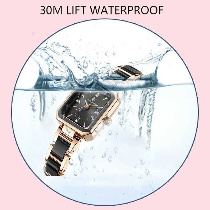 2024 Ceramic Elegant Womens Watch Luxury Brand Waterproof Square Black Womens Watch Relogio FemininoXJ250408