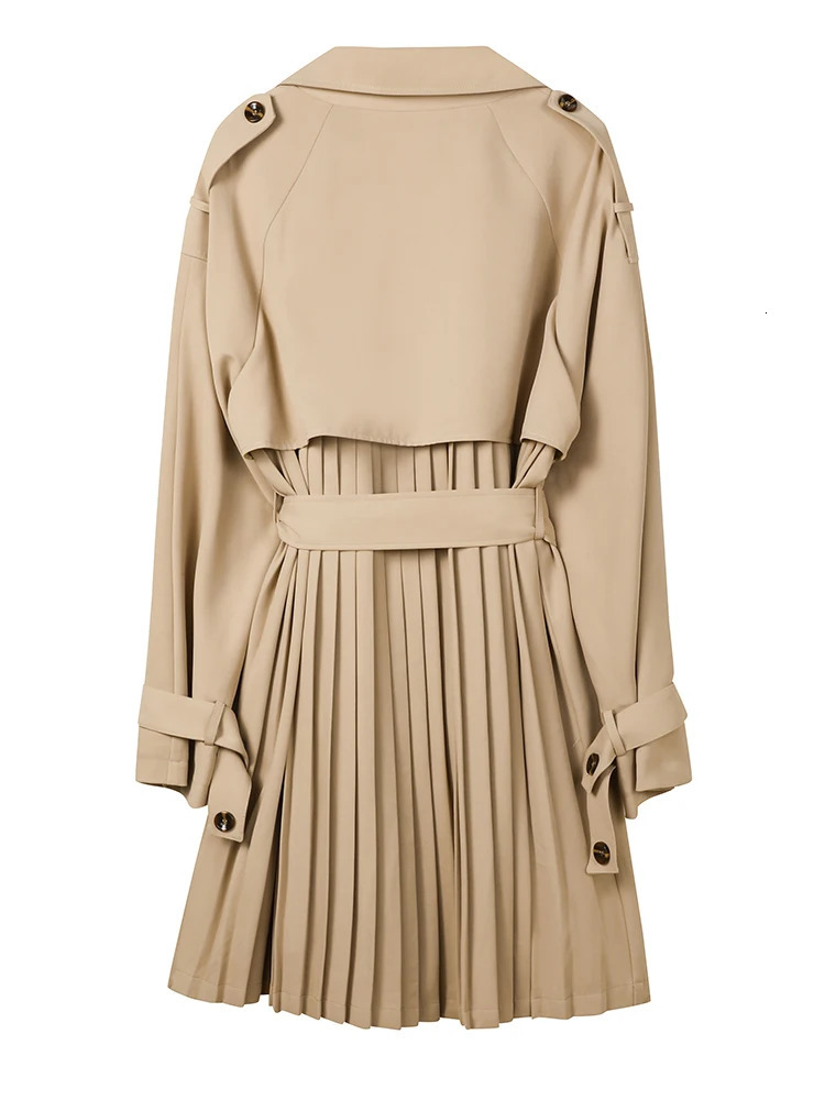 Womens khaki back pleated plus size elegant trench lapel long sleeved windproof fashion trend spring and autumn 1DH9716 250409