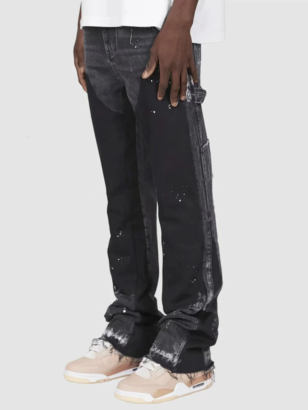 Mens Punk High Street Raw-Edge Skinny Jeans with Micro Trumpet Detail | Y2K Low-Rise Stretch Floor-Length Biker Rock Pants 2025 250408