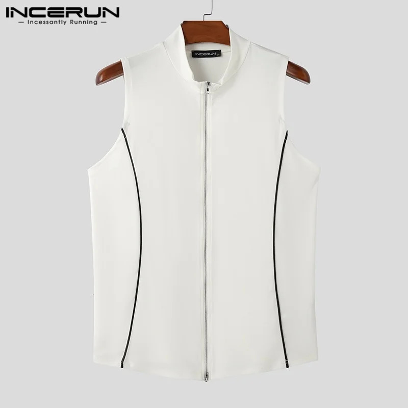 INCERUN Tops Korean Fashion Mens Splicing Line Deconstruction n Zipper Tank Top Summer Street Clothing Selling 250409