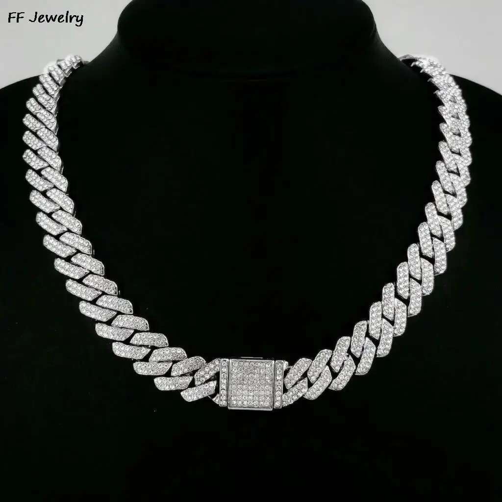 12mm set of Men Women Hip Hop Iced Out Bling Prong Cuban Chain Necklace Paved Rhinestone Link Chain Choker Necklace Men Jewelry