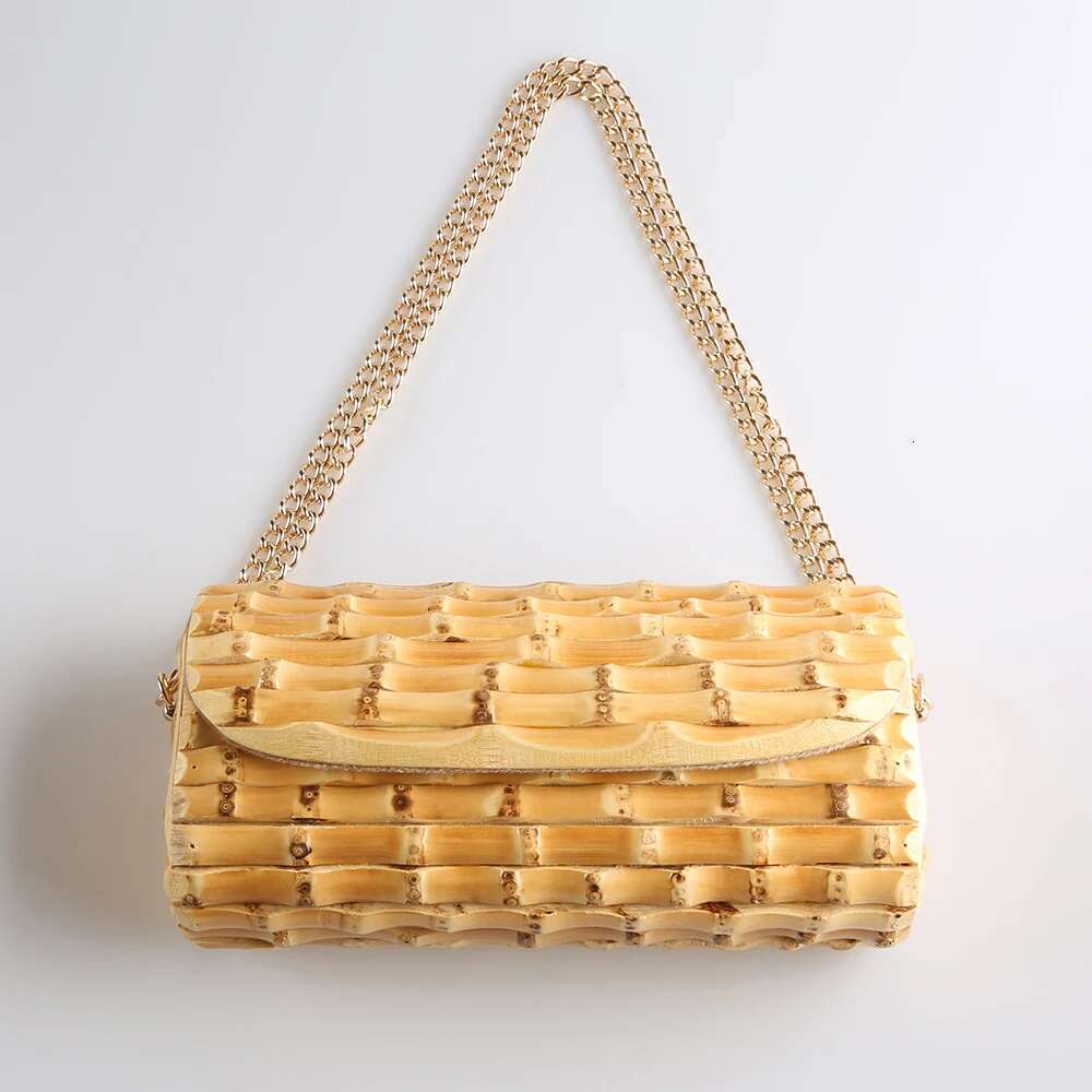 Nilerun Brand Long Adjustable Chain Unique Handmade Natural Wood Rattan Straw Bamboo Root Cross Body Shoulder Messenger Bag